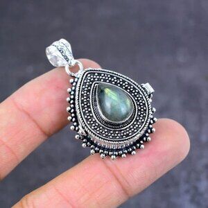 Labradorite Gemstone Sterling Silver Poison Box Pendant